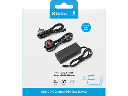 Sandberg USB-C AC Charger PD100W EU+UK