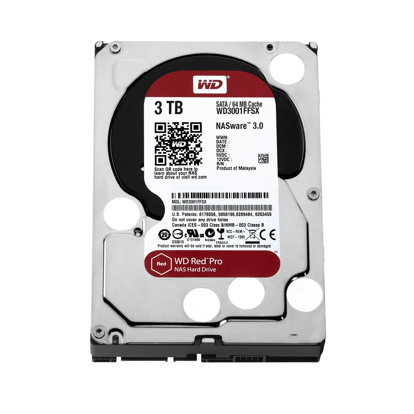 Western Digital Red Pro 3TB internal hard drive 7200 RPM 64 MB 3.5" Serial ATA III