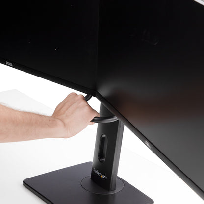 StarTech.com Crossbar Dual Monitor Desk Stand For Double 27-inch Screens, VESA Mount 75x75/100x100, Toolless Height Adjustment, Up To 13.2lb (6kg) Per Display