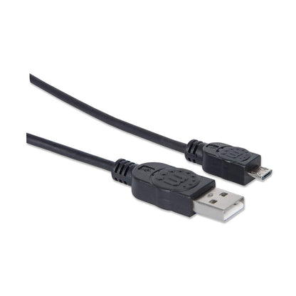 Manhattan USB-A to Micro-USB Cable, 1.8m, Male to Male, Black, 480 Mbps (USB 2.0), Equivalent to UUSBHAUB6, Hi-Speed USB, Lifetime Warranty, Polybag