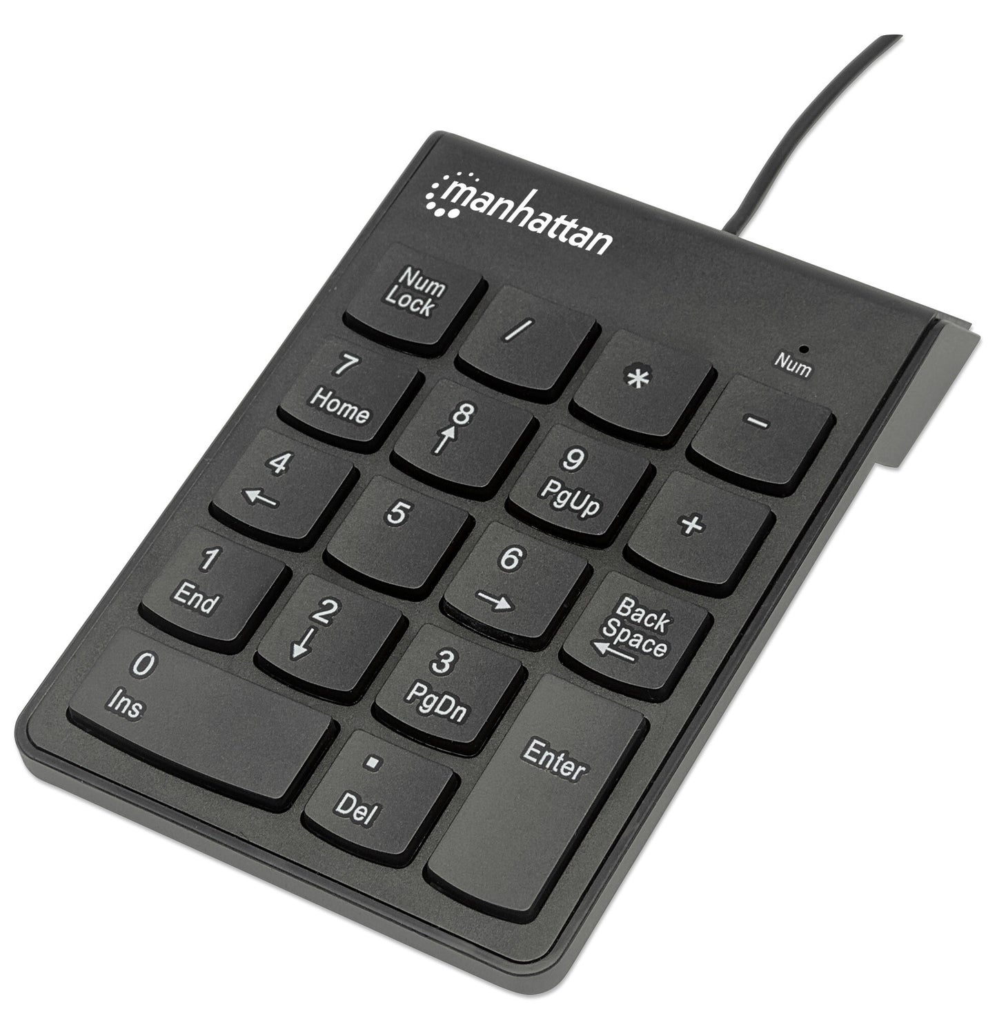 Manhattan Numeric Keypad, Wired, USB-A, 18 Full Size Keys, Black, Membrane Key Switches, Windows and Mac, Three Year Warranty, Blister