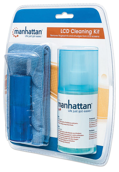 Manhattan LCD Cleaning Kit, Alcohol-free, Includes Cleaning Solution (200ml), Brush and Microfibre Cloth, Ideal for use on monitors/laptops/keyboards/etc, Three Year Warranty