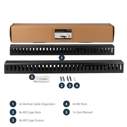 StarTech.com 2-Pack 20U Vertical Cable Organizer with Finger Ducts, Vertical Cable Management Panel, 40U Rack-Mount Cable Raceway, 2x 3ft (91cm) Wire Organizers