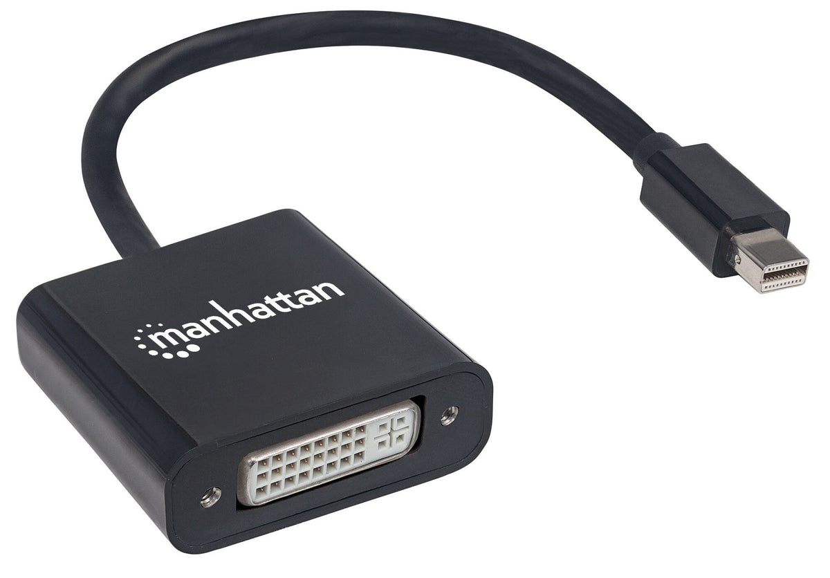 Manhattan Active Mini DisplayPort 1.2a to DVI-I Adapter, 4K@30Hz, 19.5cm, Male to Female, DVI-I Dual-Link Socket, Compatible with DVI-D, Black, Three Year Warranty