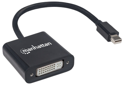 Manhattan Active Mini DisplayPort 1.2a to DVI-I Adapter, 4K@30Hz, 19.5cm, Male to Female, DVI-I Dual-Link Socket, Compatible with DVI-D, Black, Three Year Warranty