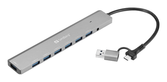 Sandberg USB-C/A to 7 x USB 3.0 Hub, 7 Ports