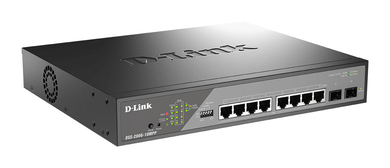 D-Link DSS-200G-10MPP/B network switch Managed L2 Gigabit Ethernet (10/100/1000) Power over Ethernet (PoE) 1U Grey