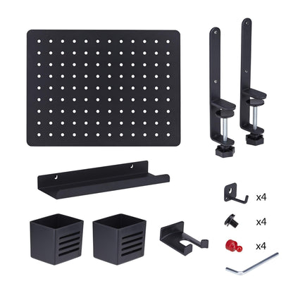 StarTech.com Clamp-On Pegboard with Accessories, 16.5 x 12.5in (42 x 32cm), Steel Pegboard, Desktop Storage Organizer, Desk Mount Peg Board, Black