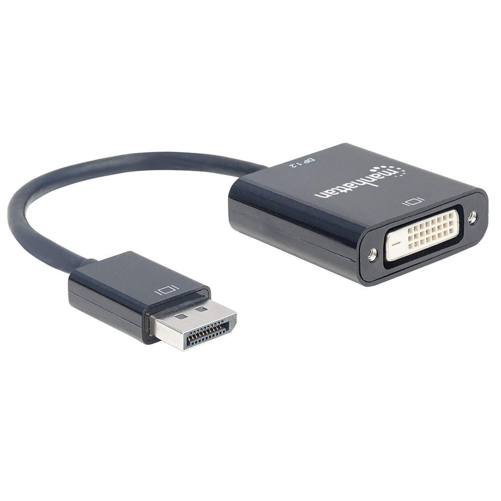 Manhattan DisplayPort 1.2a to DVI-D 24+1 Adapter, 1080p@60Hz, 23cm, Male to Female, Active, Black, Three Year Warranty, Equivalent to DP2DVIS