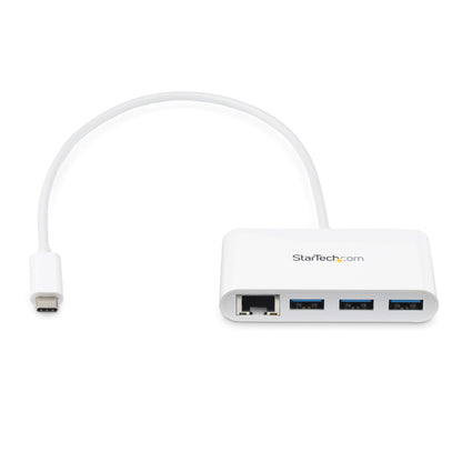 StarTech.com 3-Port USB-C Hub with Gigabit Ethernet - USB-C to 3x USB-A - USB 3.0 Hub - White~3-Port USB-C Hub with Gigabit Ethernet - USB-C to 3x USB-A - USB 3.0 Hub - 5Gbps - White