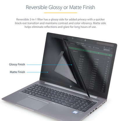 StarTech.com Laptop Privacy Screen for 15.6" Notebook - Magnetic Removable Laptop Display Security Filter - Blue Light Reducing Screen Protector - 16:9 - Matte/Glossy - +/-30 Degree