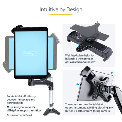 StarTech.com VESA Mount Adapter for Tablets 7.9 to 12.5in - Up to 2kg (4.4lb) - 75x75/100x100 VESA Patterns - Universal Anti-Theft Tablet VESA Mount Clamp - Secure Tablet Mount - Black