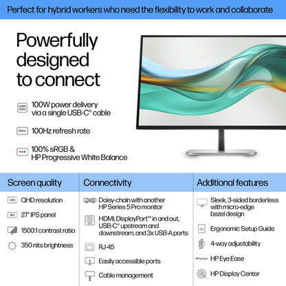 HP Series 5 Pro 27 inch QHD USB-C Monitor - 527pu