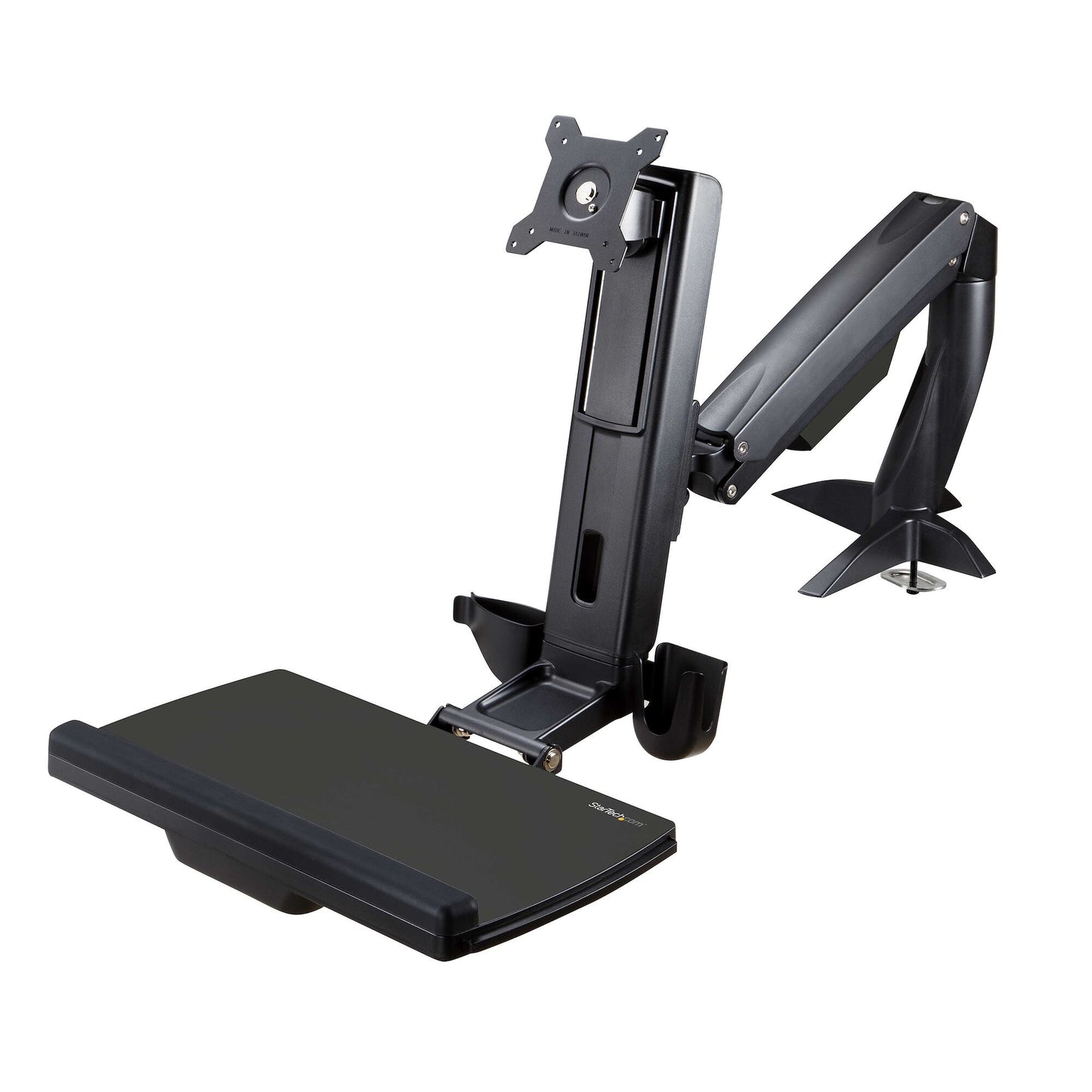 StarTech.com Sit Stand Monitor Arm - Desk Mount Adjustable Sit-Stand Workstation Arm for Single 34" VESA Mount Display - Ergonomic Articulating Standing Desk Converter with Keyboard Tray