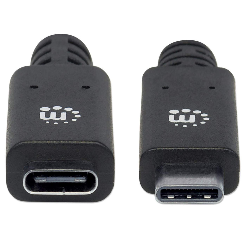 Manhattan USB-C to USB-C Extension Cable, 50cm, Male to Female, USB 3.2 Gen 2 (formerly USB 3.1 Gen 2), 10 Gbps, 5A/100W Super Fast Charging, SuperSpeed+ USB, Video up to 4K@60Hz, Black, Lifetime Warranty