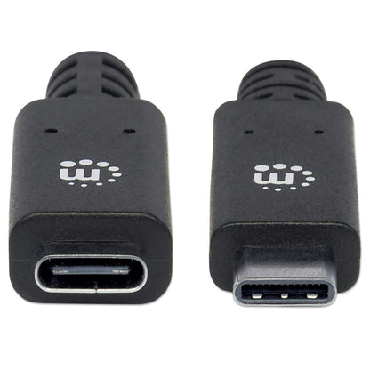 Manhattan USB-C to USB-C Extension Cable, 50cm, Male to Female, USB 3.2 Gen 2 (formerly USB 3.1 Gen 2), 10 Gbps, 5A/100W Super Fast Charging, SuperSpeed+ USB, Video up to 4K@60Hz, Black, Lifetime Warranty