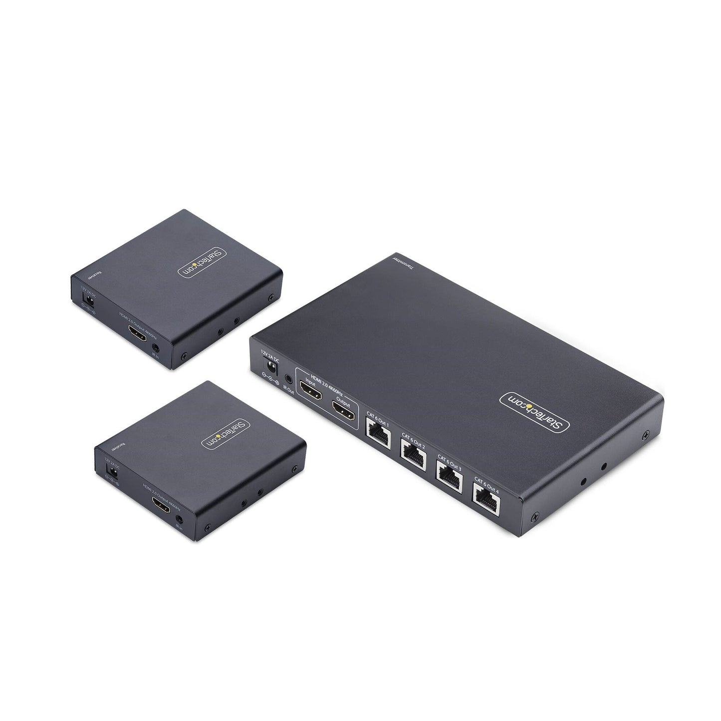 StarTech.com 4-Port HDMI Extender and Splitter Over CAT6, 4K 60Hz, Up to 230ft (70m), 1x4 HDMI over Ethernet Distribution Kit with IR and Power Over Cable