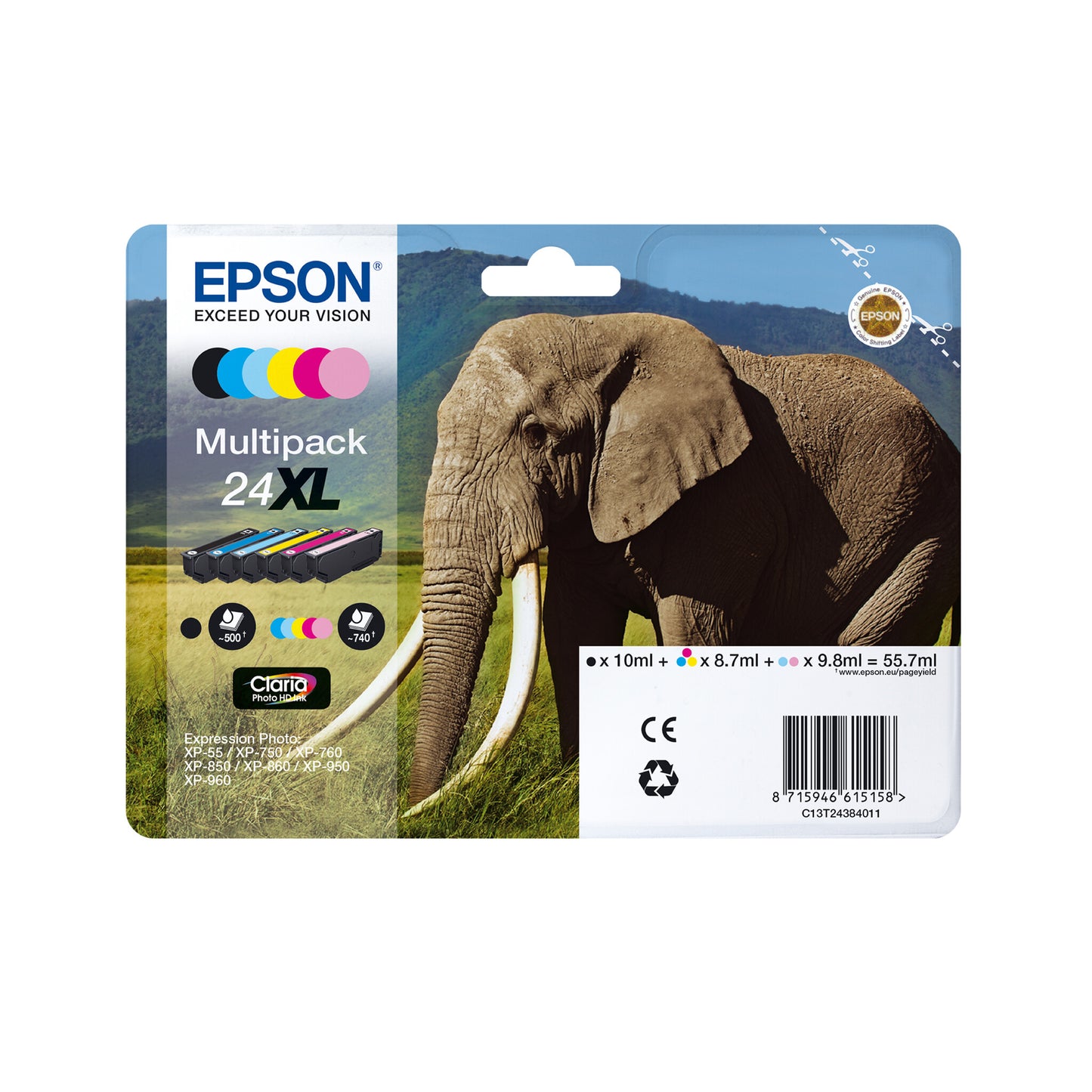 Epson Elephant 24 Claria Photo HD Single Magenta Ink