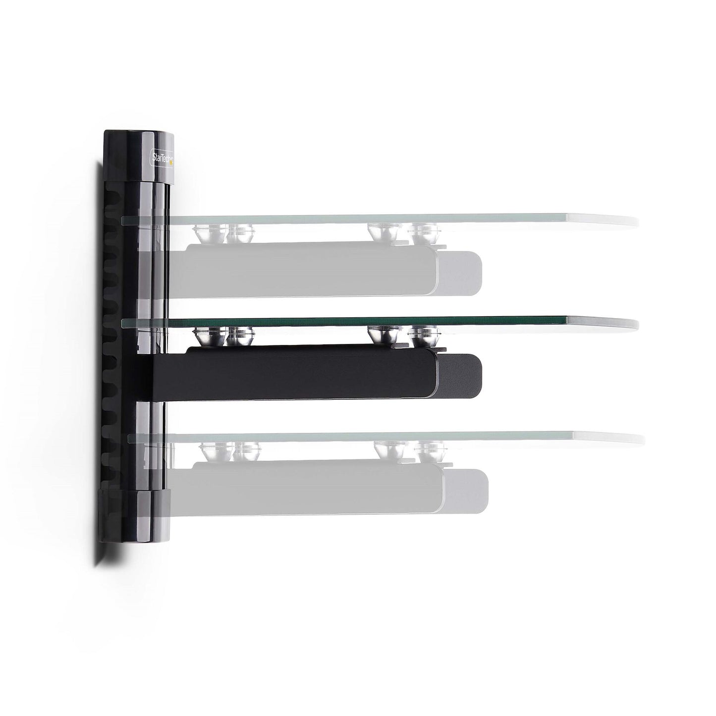 StarTech.com Floating Wall-Mounted AV Shelf, Adjustable Height Shelf For Under TV, Organize A/V Equipment On Black Tempered Glass Shelf