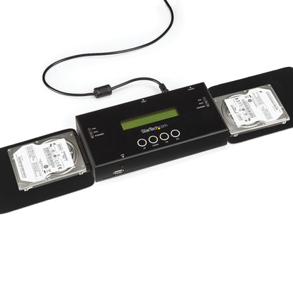 StarTech.com 1:1 Standalone Hard Drive Duplicator and Eraser, SAS and SATA HDD/SSD Cloner/Copier, Hard Drive Duplicator and Sanitizer, LCD Display, TAA Compliant