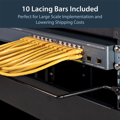 StarTech.com Horizontal Cable Lacing Bars with 4 in. Offset for Racks - 10 Pack