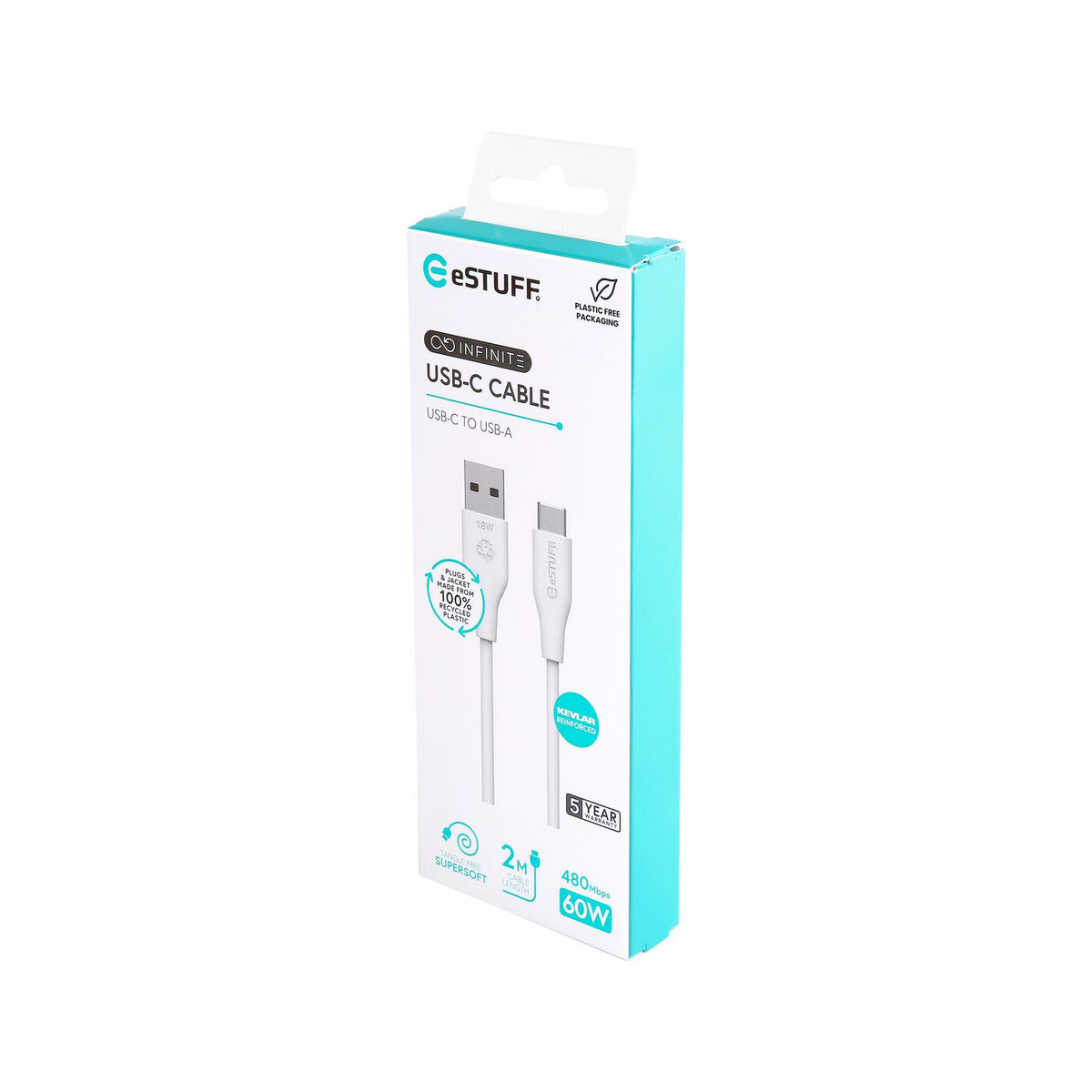 eSTUFF ES605270 USB cable USB 2.0 2 m USB C USB A 60 W White