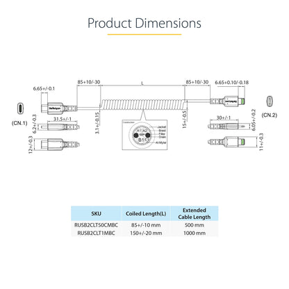 StarTech.com 20in / 50cm USB C to Lightning Cable, MFi Certified, Coiled iPhone Charger Cable, Black, Durable TPE Jacket Aramid Fiber, Heavy Duty Coil Lightning Cable