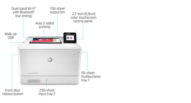 HP Color LaserJet Pro M454dw, Print, Front-facing USB printing; Two-sided printing