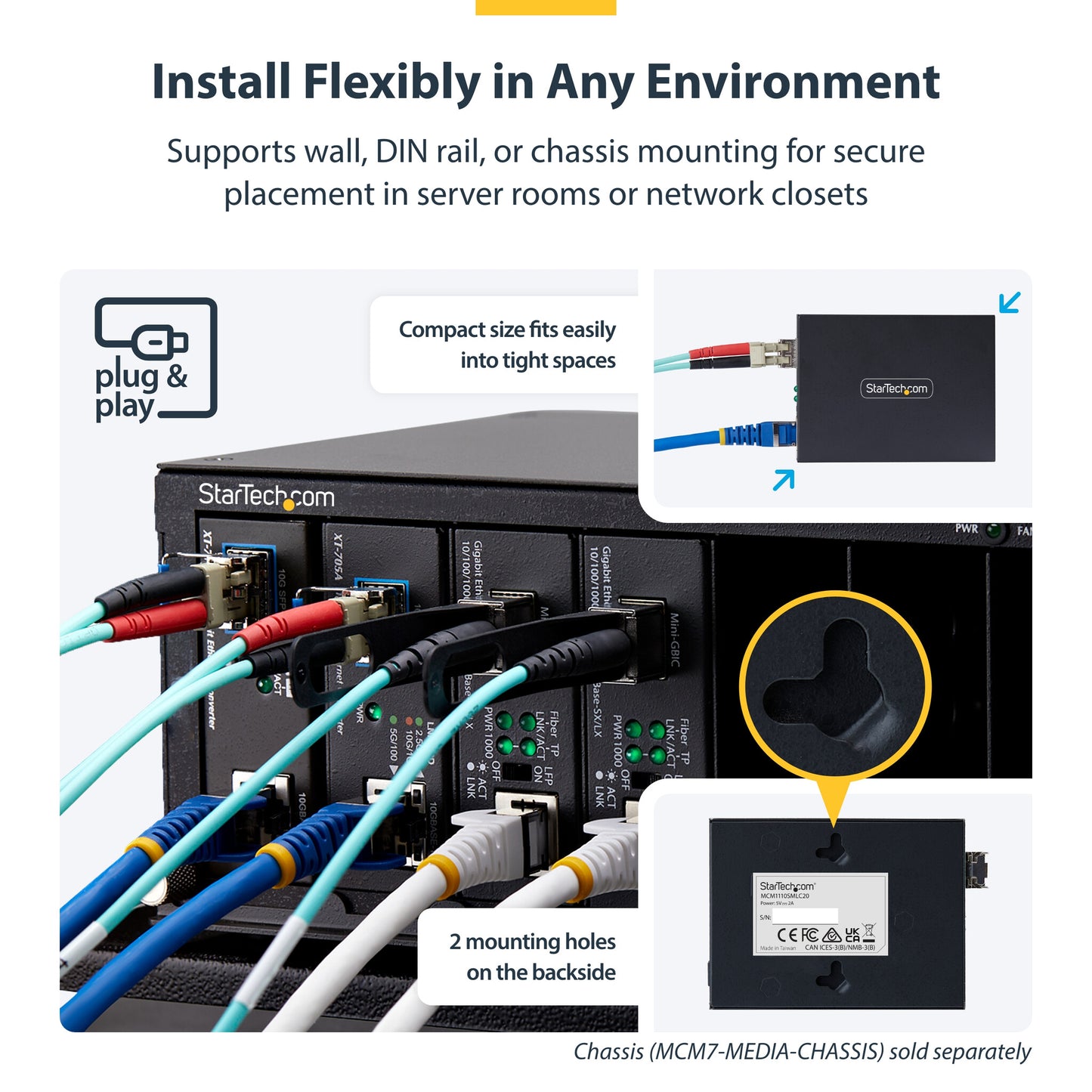 StarTech.com Single-Mode (SM) LC Fiber Media Converter for 10/100/1000 Networks, Standalone Gigabit Ethernet to Fiber Converter, 40km - TAA