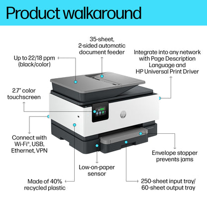 HP OfficeJet Pro 9120b Wireless All-in-One Color Printer, Two-sided printing; Copier, Scanner