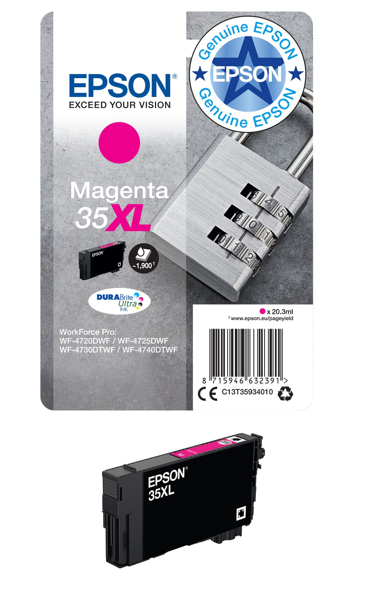 Epson Padlock 35XL DURABrite Ultra Single Magenta Ink
