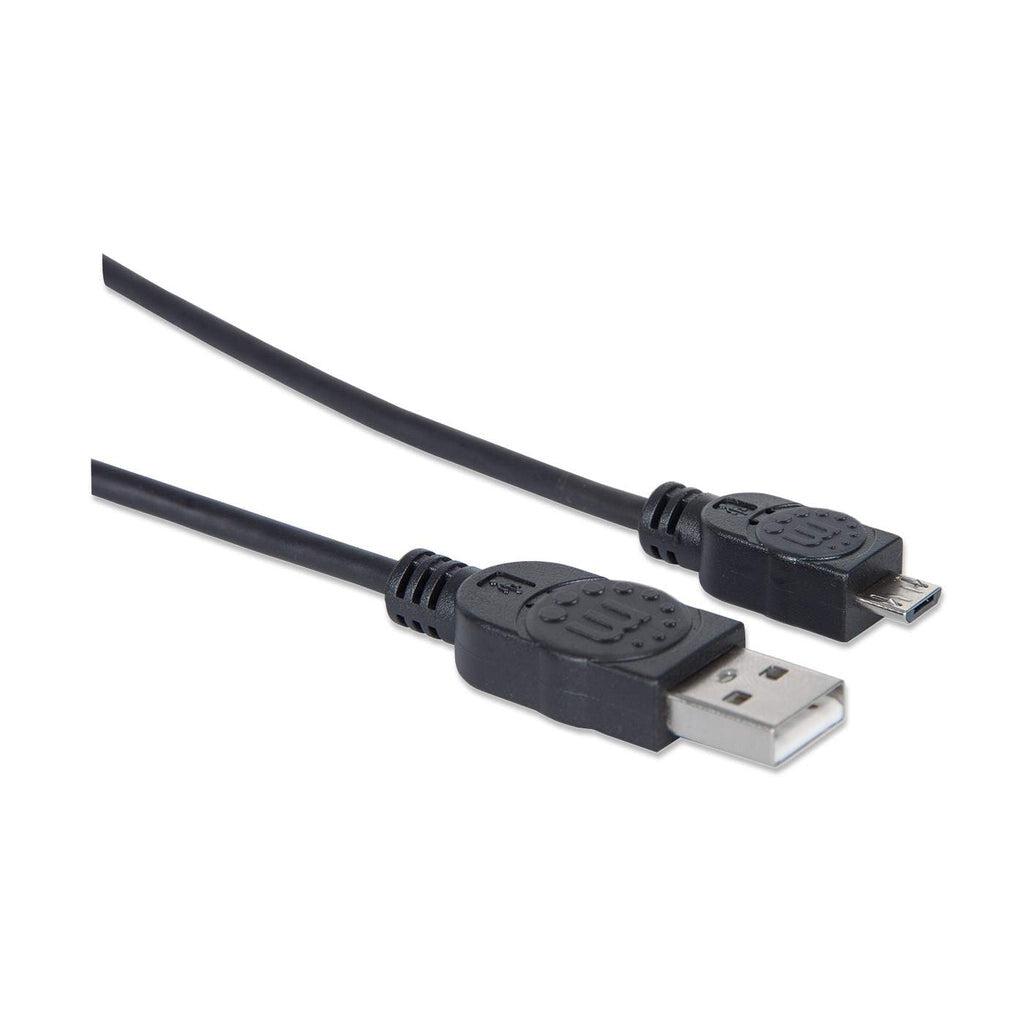 Manhattan USB-A to Micro-USB Cable, 1.8m, USB 2.0, 480 Mbps, Hi-Speed USB, Black, Lifetime Warranty, Equivalent to UUSBHAUB6