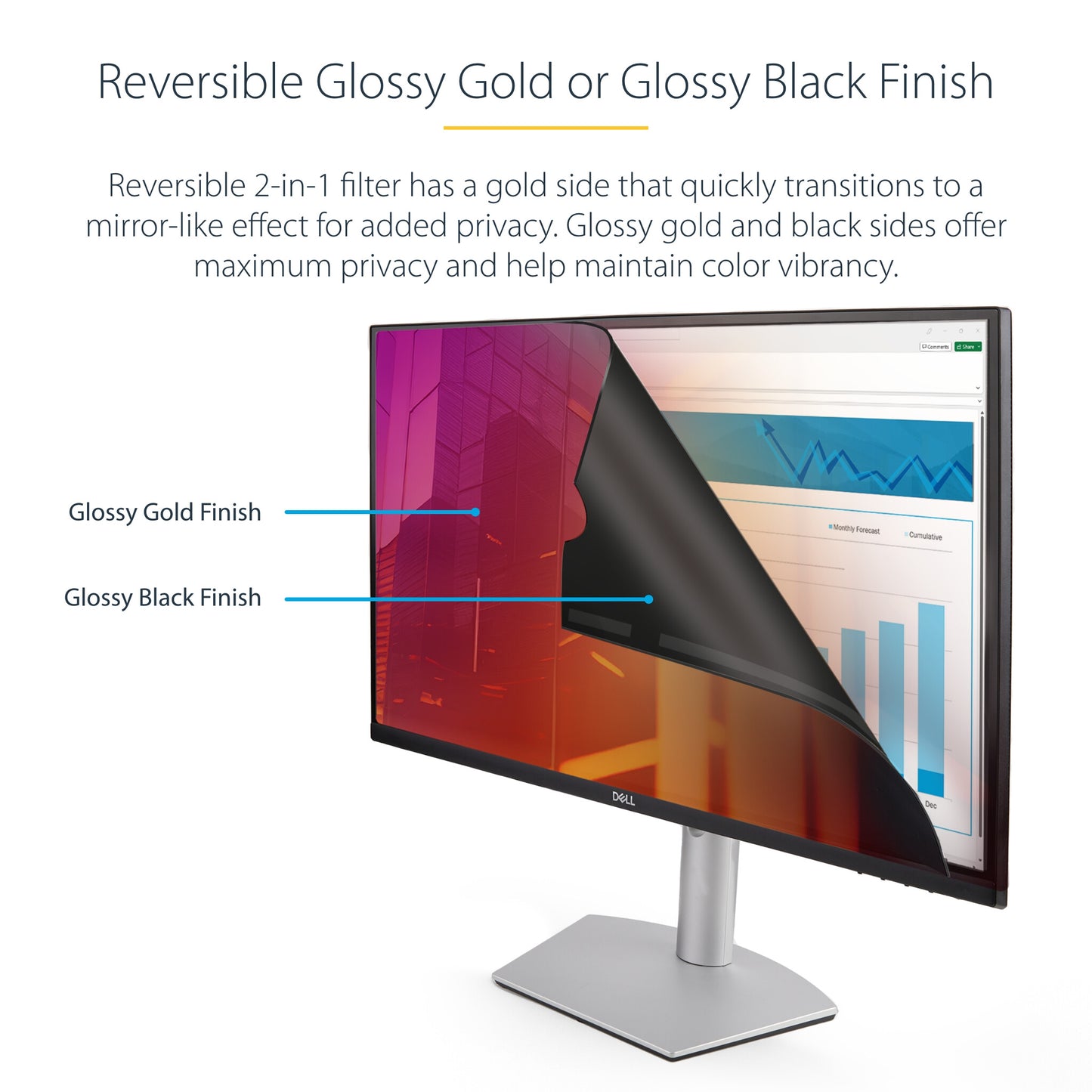 StarTech.com 27-inch 16:9 Gold Monitor Privacy Screen, Reversible Filter w/Enhanced Privacy, Glossy Computer Security Filter, Removable Screen Protector/Shield, +/- 30 Deg.