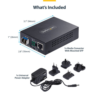 StarTech.com Single-Mode (SM) LC Fiber Media Converter for 10/100/1000 Networks, Standalone Gigabit Ethernet to Fiber Converter, 20km - TAA