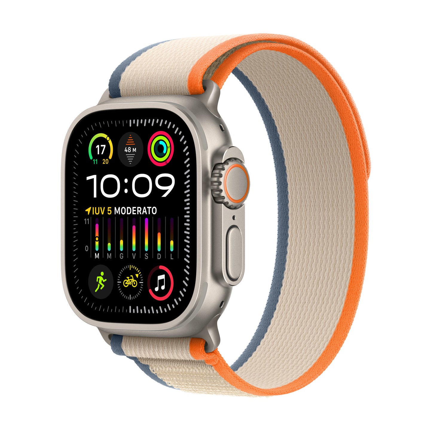 Apple Watch Ultra 2 GPS + Cellular, 49mm Titanium Case w/ Orange/Beige Trail Loop - M/L