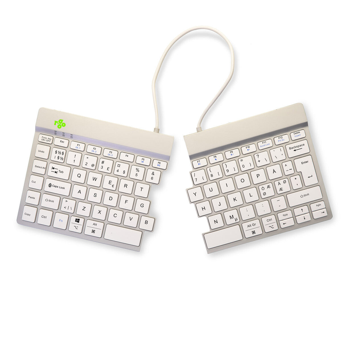 R-Go Tools Ergonomic keyboard R-Go Split Break with break software, ergonomic split keyboard, QWERTY (NORDIC), Bluetooth, white