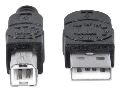 Manhattan USB-A to USB-B Cable, 5m, Male to Male, 480 Mbps (USB 2.0), Hi-Speed USB, Black, Lifetime Warranty, Equivalent to USB2HAB5M.
