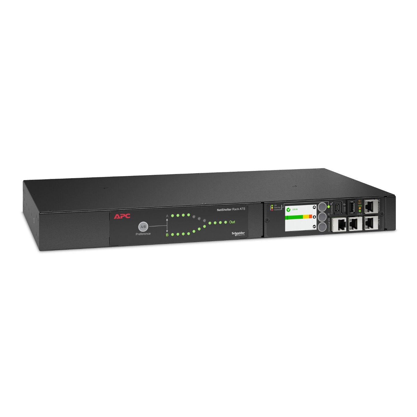 APC Netshelter Rack Automatic Transfer Switch, 1U, 15A, 100/120V, 5-15 IN, 10 5-15R OUT, 50/60Hz