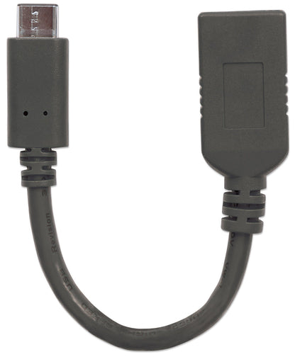 Manhattan USB-C Male to USB-A Female Adapter Cable, 15cm, USB 3.0 (aka USB 3.2 Gen 1), 5 Gbps, 3A Fast Charging, USB-IF Certified, SuperSpeed USB, Black, Lifetime Warranty, Equivalent to USB31CAADP