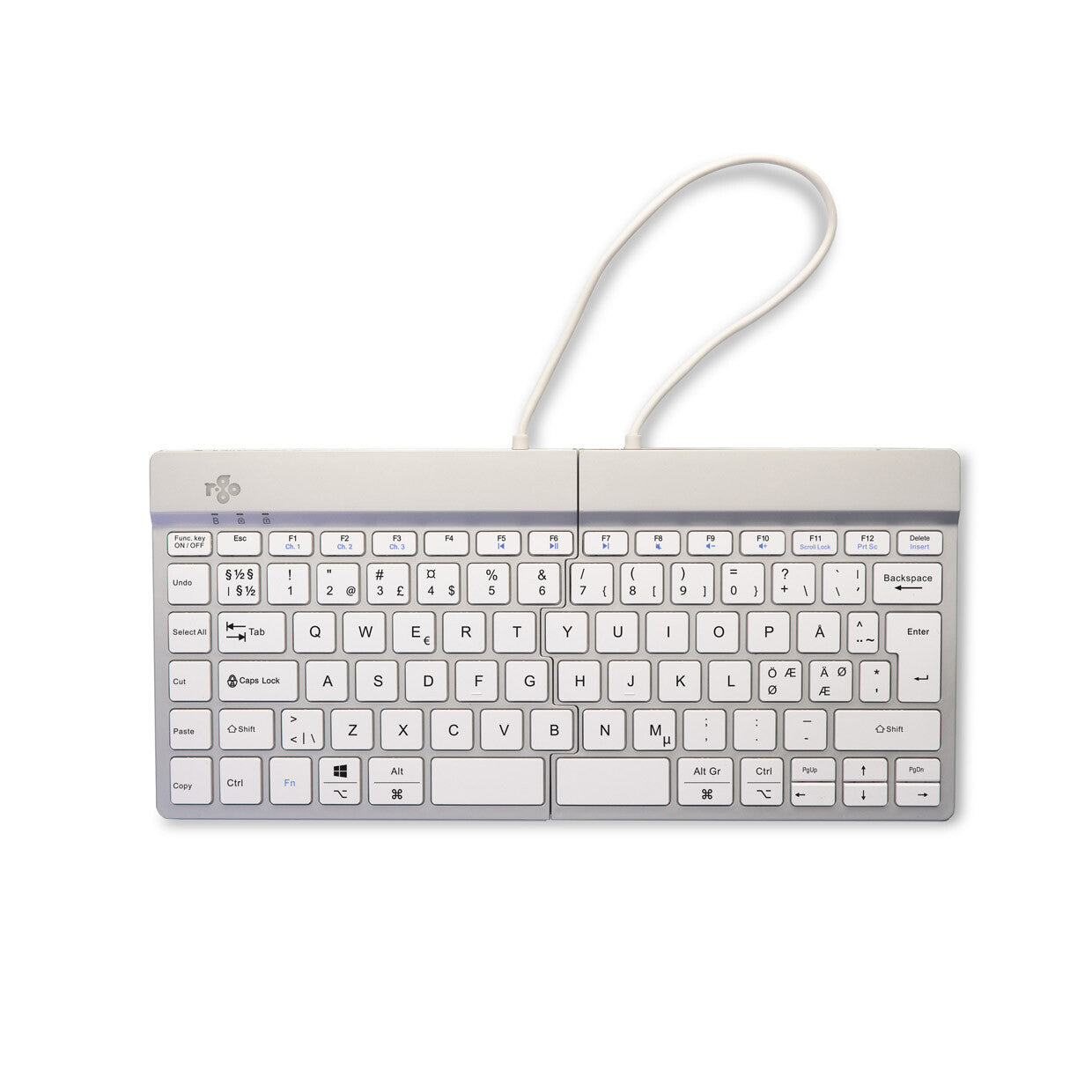 R-Go Tools Ergonomic keyboard R-Go Split Break with break software, ergonomic split keyboard, QWERTY (NORDIC), Bluetooth, white