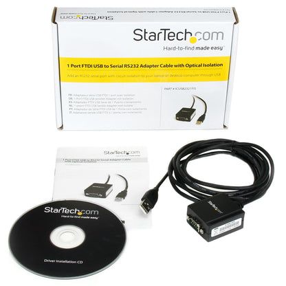 StarTech.com 8.3ft (2.5m) 1-Port FTDI USB to Serial RS232 Adapter Cable with Optical Isolation, USB to RS232 Adapter - TAA