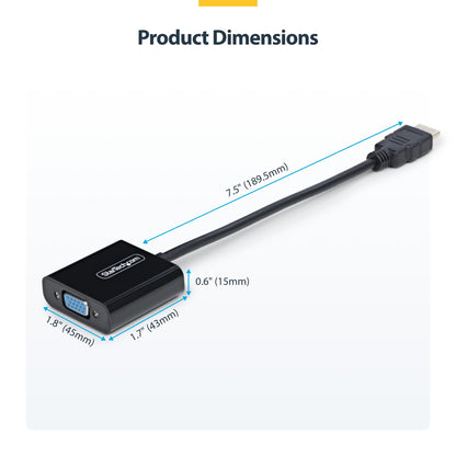 StarTech.com HDMI to VGA Adapter, Active Video Converter For Laptop/Desktop, 1920x1080 (1080p), HDMI Source to VGA Monitor/Display/Projector
