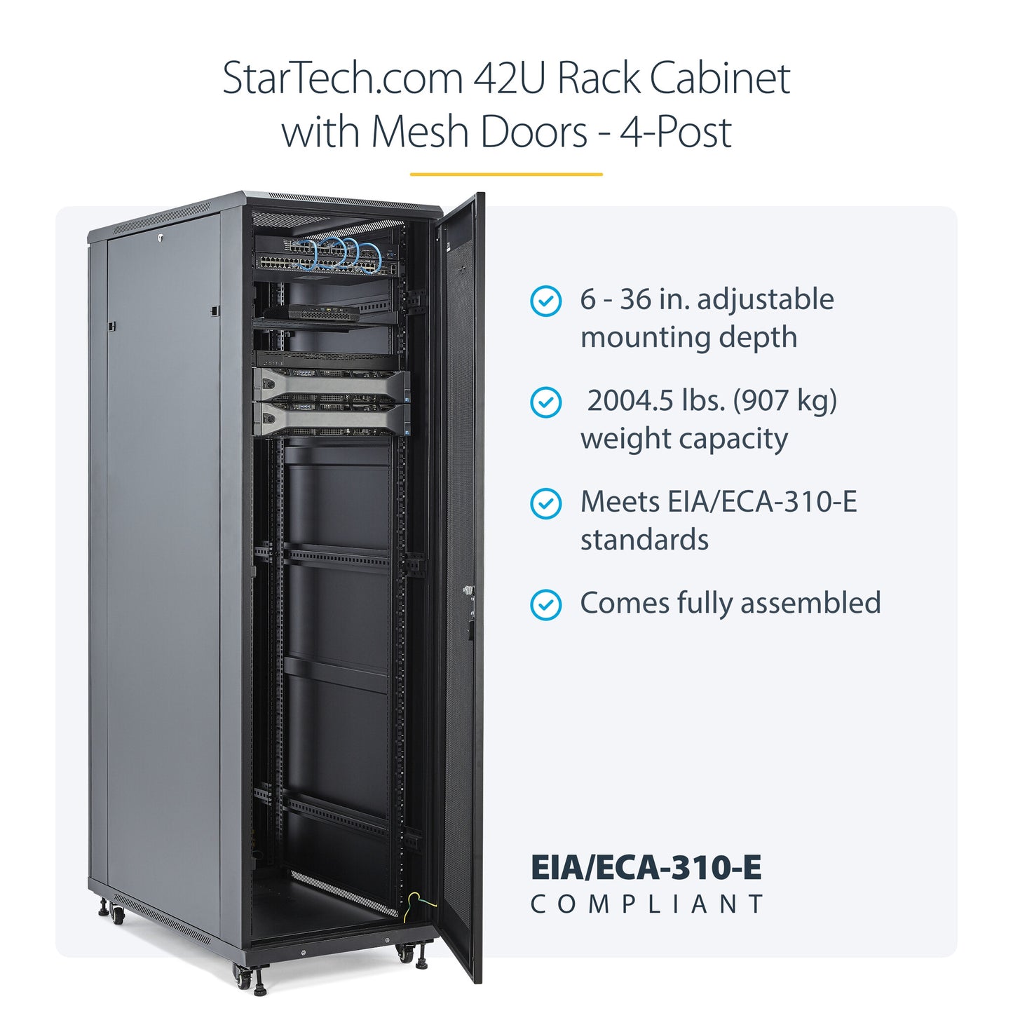 StarTech.com 42U Enterprise-Grade Server Rack Cabinet, 19in Enclosed 4-Post Rack with 36in (91cm) Mounting Depth and 2000lb (900kg) Weight Capacity