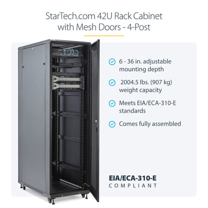 StarTech.com 42U Enterprise-Grade Server Rack Cabinet, 19in Enclosed 4-Post Rack with 36in (91cm) Mounting Depth and 2000lb (900kg) Weight Capacity
