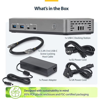 StarTech.com Dual-Monitor USB-C Docking Station, HDMI, 4K 60Hz, 100W Laptop Charging, 1GbE, Driverless, Multi-Monitor Dock For Windows