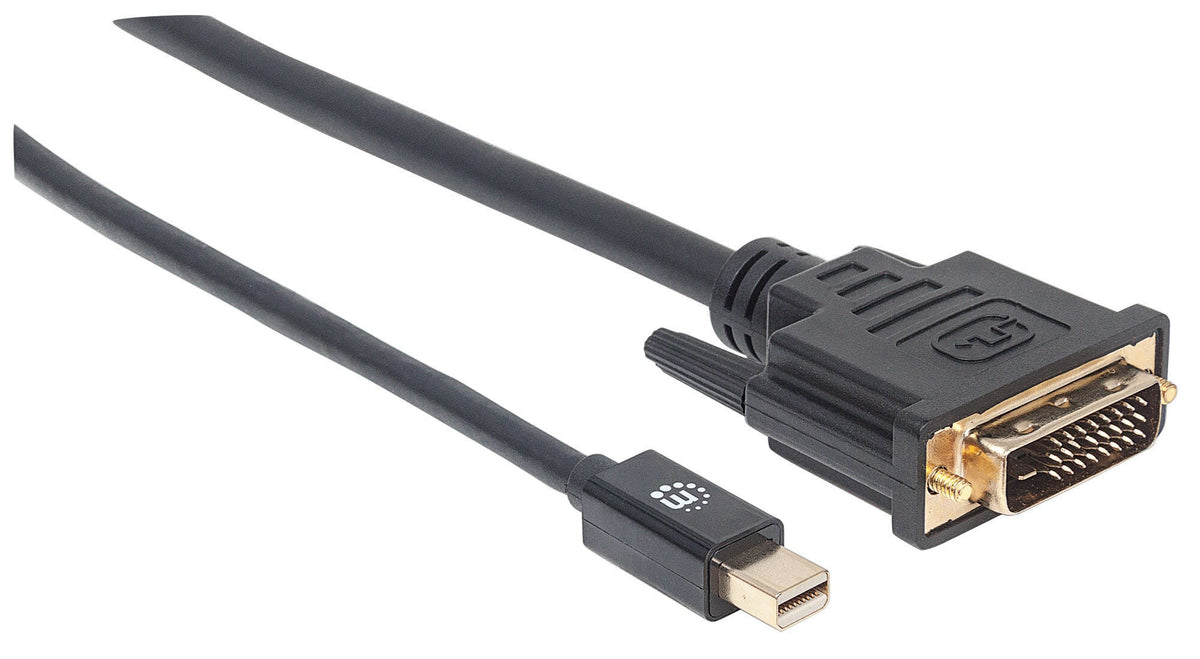 Manhattan Mini DisplayPort 1.2a to DVI-D 24+1 Cable, 1080p@60Hz, 1.8m, Male to Male, Compatible with DVI-I Displays, Black, Lifetime Warranty