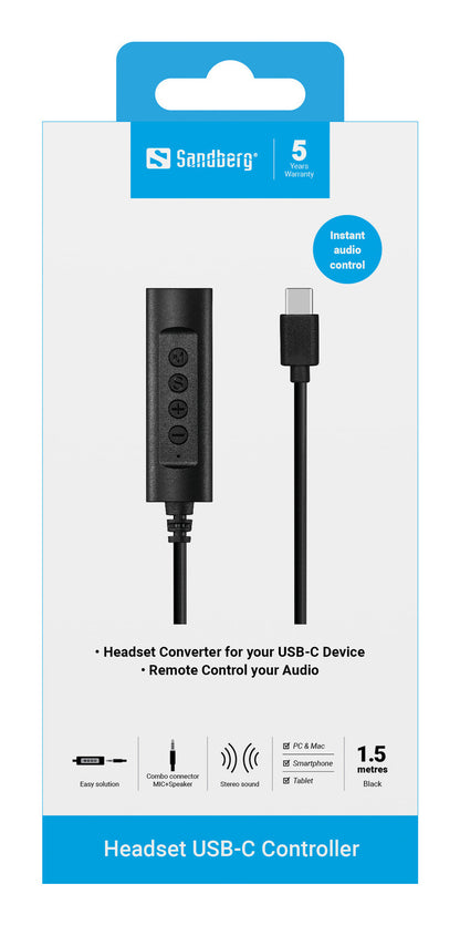 Sandberg Headset USB-C Controller, 1.5m