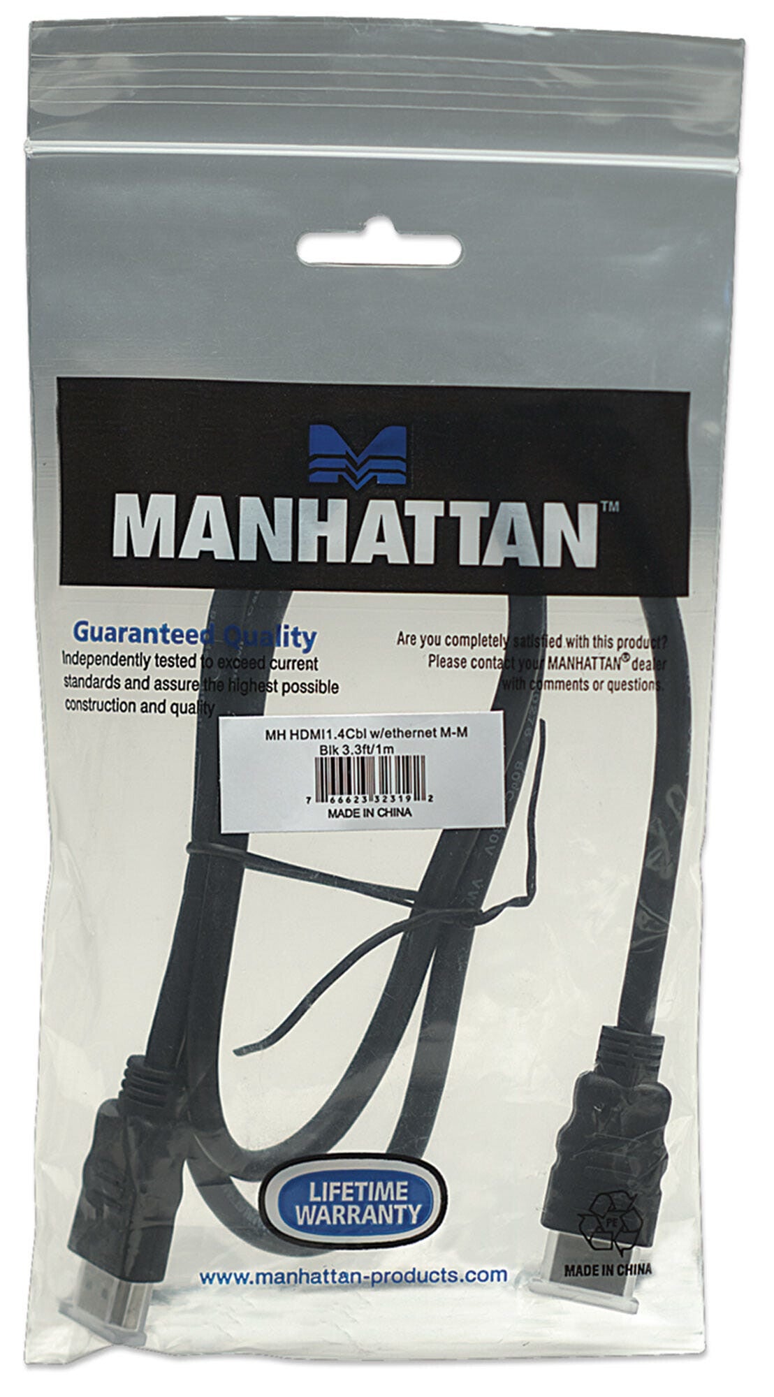 Manhattan HDMI 4K@30Hz Cable with Ethernet, 1m, Suitable for ALL 1080p/HD and Majority of 4K Uses (Check Your System 4K Specification to Be Sure), Black, High Speed, Lifetime Warranty, Equivalent to HDMM1MHS