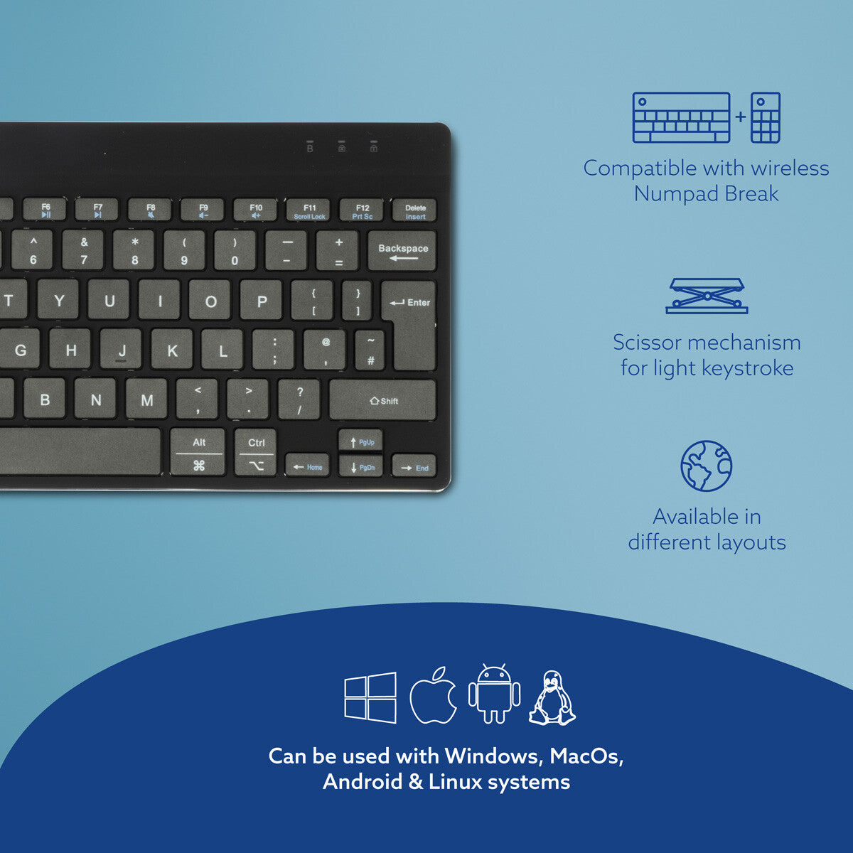 R-Go Tools Ergonomic keyboard R-Go Compact Break, compact keyboard with break software, QWERTY (UK), Bluetooth, black
