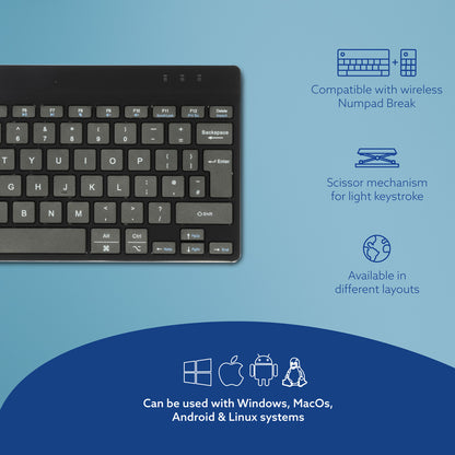 R-Go Tools Ergonomic keyboard R-Go Compact Break, compact keyboard with break software, QWERTY (UK), Bluetooth, black
